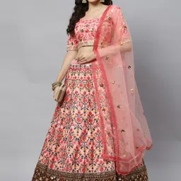 SHUBHKALA Pink Silk Embroidered Lehenga and Choli Set With Dupatta image 4