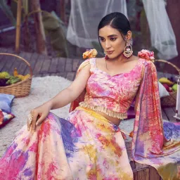 SHUBHKALA Multicolored Silk Printed Lehenga and Choli Set With Dupatta image 4