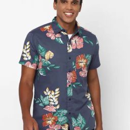 American Eagle Outfitters Navy Blue Cotton Linen Regular Fit Printed Shirt-picture-7