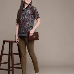 Label Ritu Kumar Khaki Regular Fit Mid Rise Pants image 4