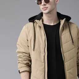 Roadster Men Beige Solid Hooded Padded Jacket-image-60