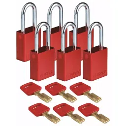 BRADY Lockout Padlock with 6 Keys Aluminum Red, 55JY32 (Set of 6 Pcs)-image-102