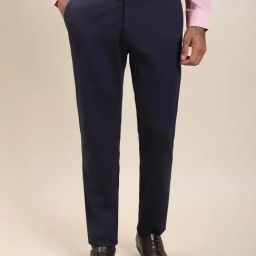 Turtle Blue Knitted Slim Fit Formal Trousers-picture-3