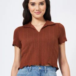 People By Pantaloons Tan Polyester Regular Fit Print Tops And Tees-28