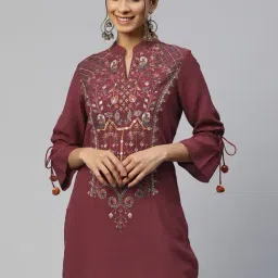 Nayam by Lakshita Burgundy Cotton Embroidered Kurti-picture-0