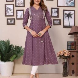 Rangita Purple Rayon Embroidered 3/4th sleeve Kurta-image-82