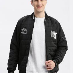 SHOWOFF Black Nylon Slim Fit Solid Jacket-image-84