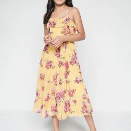 Global Desi Girl Yellow Floral Print Gown-image-13