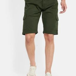 Octave Olive Cotton Regular Fit Cargo Shorts-picture-1