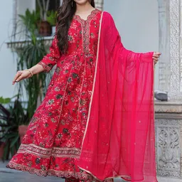 TOULIN Floral Printed A Line Kurta with Palazzos & With Dupatta-57