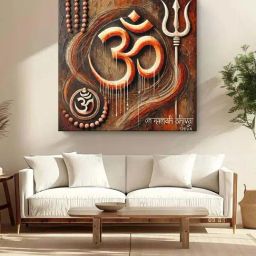 999Store Brown Canvas Om Symbol With Trident Painting-image-99