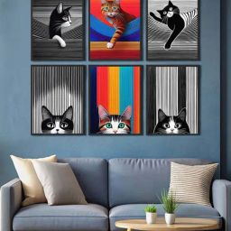 999Store Multicolor Canvas Cat Painting - Set of 6-36