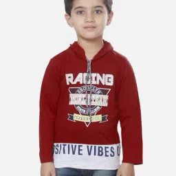 Fourfolds Kids Maroon Printed Regular Fit T-Shirt-image-12