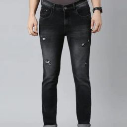 CINOCCI Black Cotton Slim Fit Distressed Jeans-image-22
