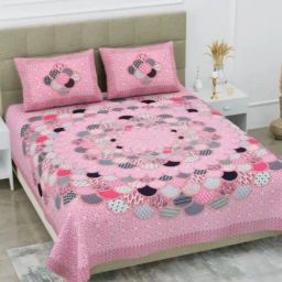Living Roots Printed Pink 240 TC Cotton Bedsheet with 2 Pillow Covers-image-96