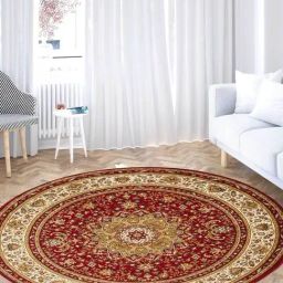OBSESSIONS Red Beige Classical Round Shape Machine Made Carpet - Medium (150 cm x 150 cm)-28