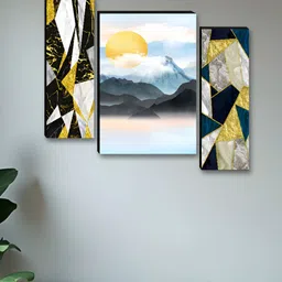 Myntra Elegant Homes White & Blue 3 Pieces Abstract Wall Art-image-89