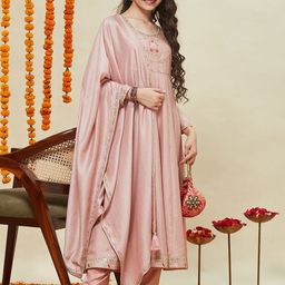 CurlyTales Girls Floral Embroidered Kurta with Trousers & Dupatta-picture-30