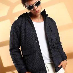 Campus Sutra Blue Regular Fit Self Pattern Hooded Jacket-picture-21