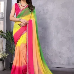 VS MALL Green Poly Georgette Sarees-image-5