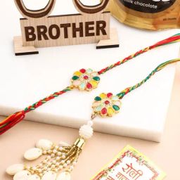 NVR Artificial Beads & Sea Shell Floral Design Bhaiya Bhabhi Rakhi Combo-3
