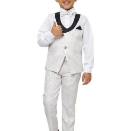 Pro-Ethic Style Developer Kids Off White Checks Full Sleeves Shirt, Waistcoat, Pants with Bow-picture-12