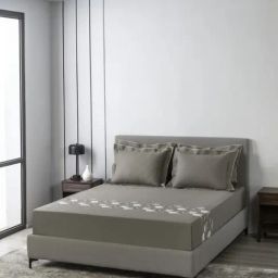 Sansaar Cotton Grey Floral 210 TC King Size Bed with 2 Pillow Covers-15
