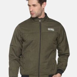 SHOWOFF Olive Cotton Slim Fit Solid Jacket-image-40