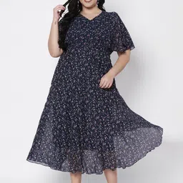HELLO DESIGN Floral Print Flared Sleeve Ruffled Georgette Fit & Flare Maxi Dress-picture-11