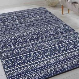 Obsessions Navy Blue Anti-Static Ethnic Motif Carpet - Medium-11