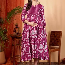 TARANJAL Women Floral Printed Maternity Anarkali Kurta-image-14