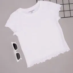 Pantaloons Junior Girls White Cotton Solid T-Shirts-picture-27