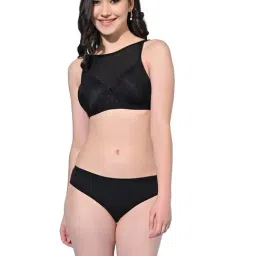 FIMS Black Plain Bra Panty Set-image-19