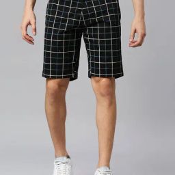 Thomas Scott Black Slim Fit Check Shorts-image-92