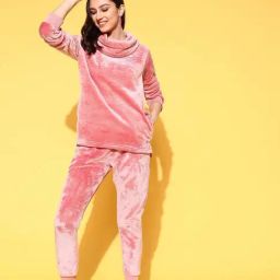 Sweet Dreams Pink Plain Sweatshirt Pyjamas Set-image-48