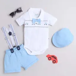 Bumzee Kids White & Sky Blue Cotton Regular Fit Bodysuit Set-image-10