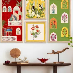 WALLLANE Set of 4 Brown Wood Abstract Wall Paintings With Frame-27