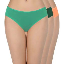 Amante Green & Orange Cotton Bikini Panties - Pack Of 3-image-72