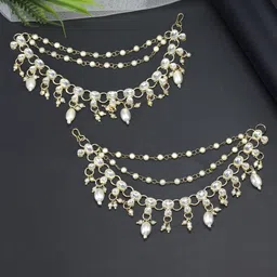 PRIVIU Gold-Plated Kundan Studded & Beaded Layered Contemporary Ear Cuff-36