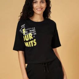 Ajile by Pantaloons Black Cotton Graphic Print Sports T-Shirt-image-82