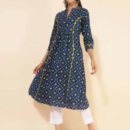 Janasya Blue Cotton Printed A Line Kurta-picture-25