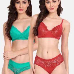 FIMS: Fashion is my Style Red & Green Lace Work Lingerie Set - Pack Of 2-image-86