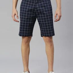 Thomas Scott Blue Slim Fit Check Shorts-picture-45