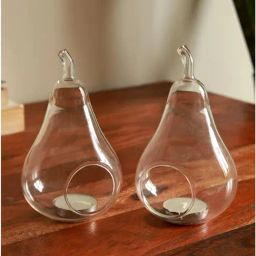 Unravel India White Crystal Glass Pear Shape Candle Holder - Set of 2-image-16