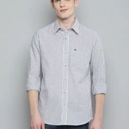 Allen cooper Navy & White Regular Fit Striped Shirt-image-53