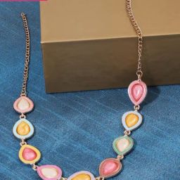 Zaveri Pearls Multicolor Enamel Contemporary Teardrop Shape Necklace-ZPFK15954-8