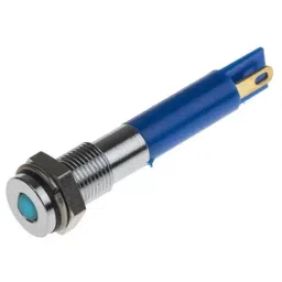 RS PRO Blue Panel Mount Indicator 12V DC, Mounting Hole Size 6 mm, Termination Type Solder Tab, IP Rating IP67, Model No 7001577-13