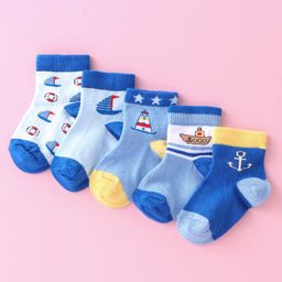 Mustang Cotton Blend Ankle Length Socks Ship Design Pack of 5 - Blue-image-35
