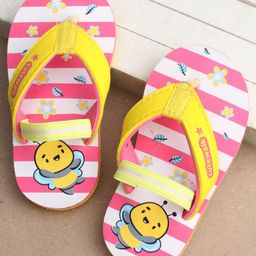 Cute Walk by Babyhug Slip On Flip Flops Stripes & Bee Print-Pink-image-57