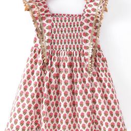 Babyhug Cotton Woven Ruffle Sleeve Floral Print Ethnic Dress - Off White-image-2